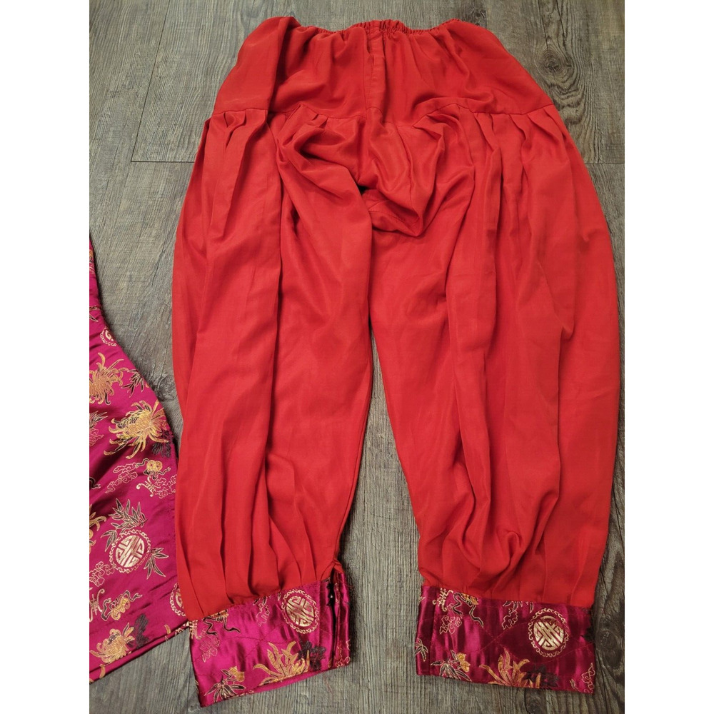Asian Korean Chinese Traditional Red Satin-Like Small Women's Outfit Top Bottom - Picture 3 of 7